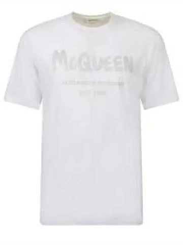 Allen Sanders McQueen Logo Print Short Sleeve T Shirt White Silver 659729QZAD30934 965280 - ALEXANDER MCQUEEN - BALAAN 1