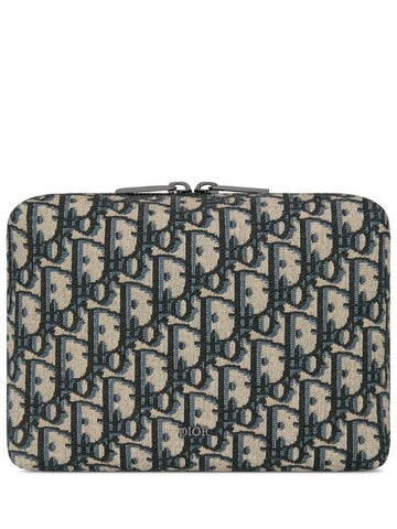 Oblique Jacquard Travel Clutch Bag Black Beige - DIOR - BALAAN 1