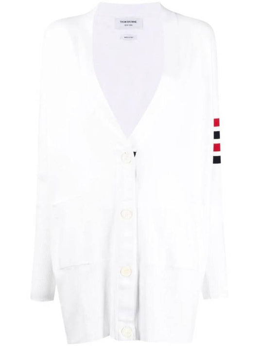 4 Bar Stripe Cardigan White - THOM BROWNE - BALAAN 1