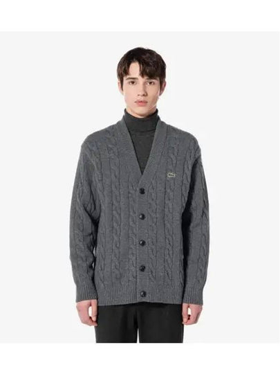 Men's Cable V Neck Cardigan Charcoal - LACOSTE - BALAAN 2