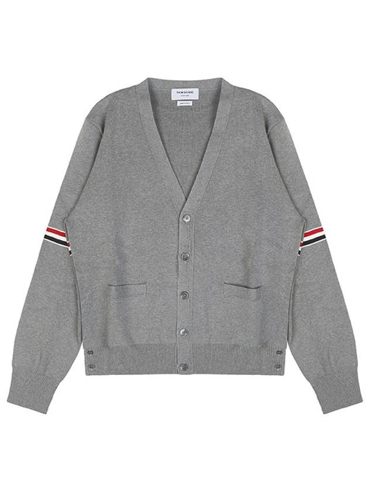 Milano Stitch Sprite Armband Cotton V-neck Cardigan Light Grey - THOM BROWNE - BALAAN.