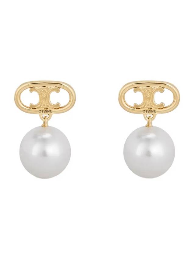 Maylon Triomphe Pearl Gold Earrings White - CELINE - BALAAN.