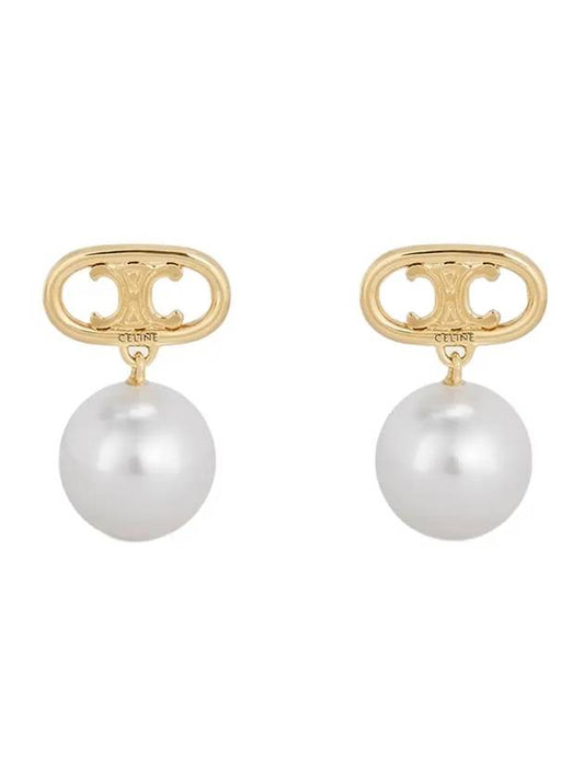 Maillon Triomphe Pearl Gold Earrings White - CELINE - BALAAN 1