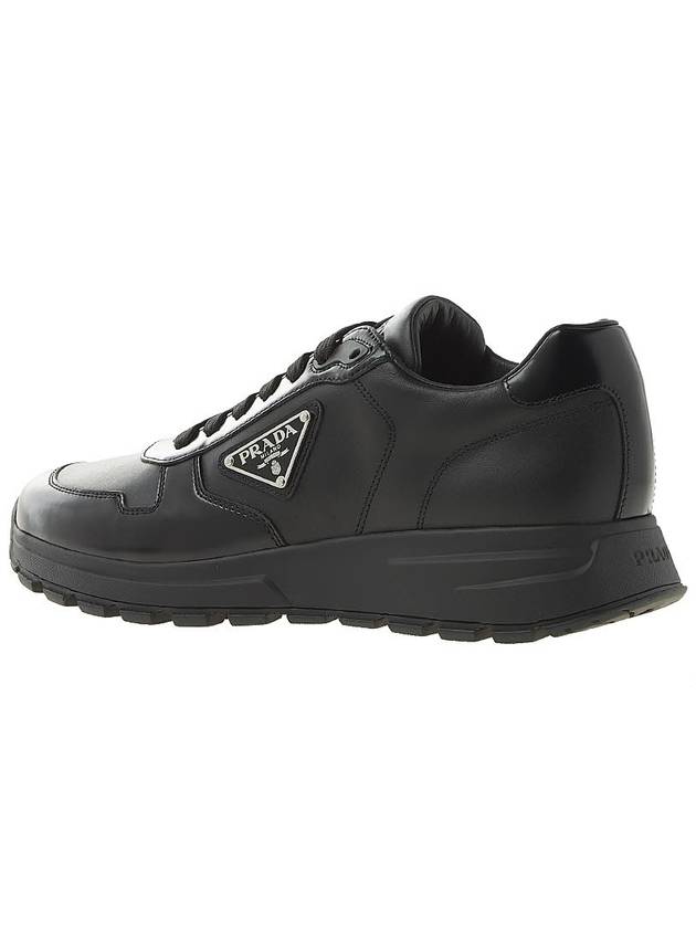 Triangle Logo Leather Low-Top Sneakers Black - PRADA - BALAAN 4