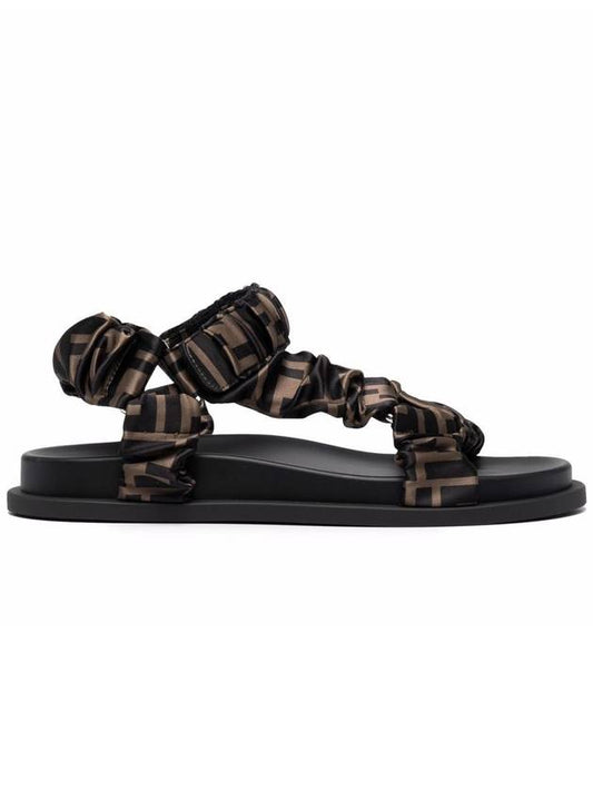 Feel Fabric FF Logo Feel Satin Sandals Black Brown - FENDI - BALAAN 1