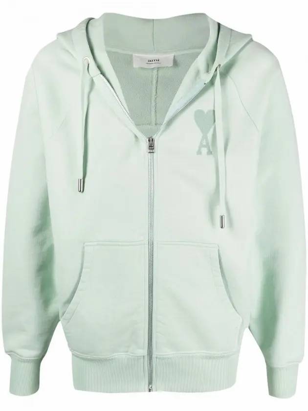 Heart Logo Patch Zip Up Hoodie Green - AMI - BALAAN 1