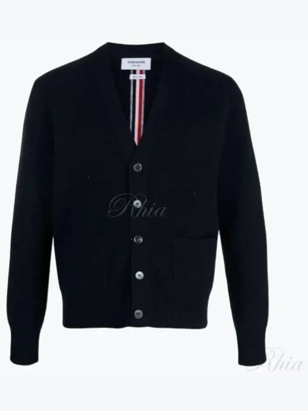 Brushed Effect Virgin Wool Cardigan Navy - THOM BROWNE - BALAAN 2