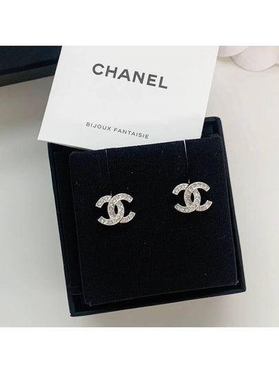 Women s Classic CC Logo Crystal Stud Earrings Silver - CHANEL - BALAAN 2