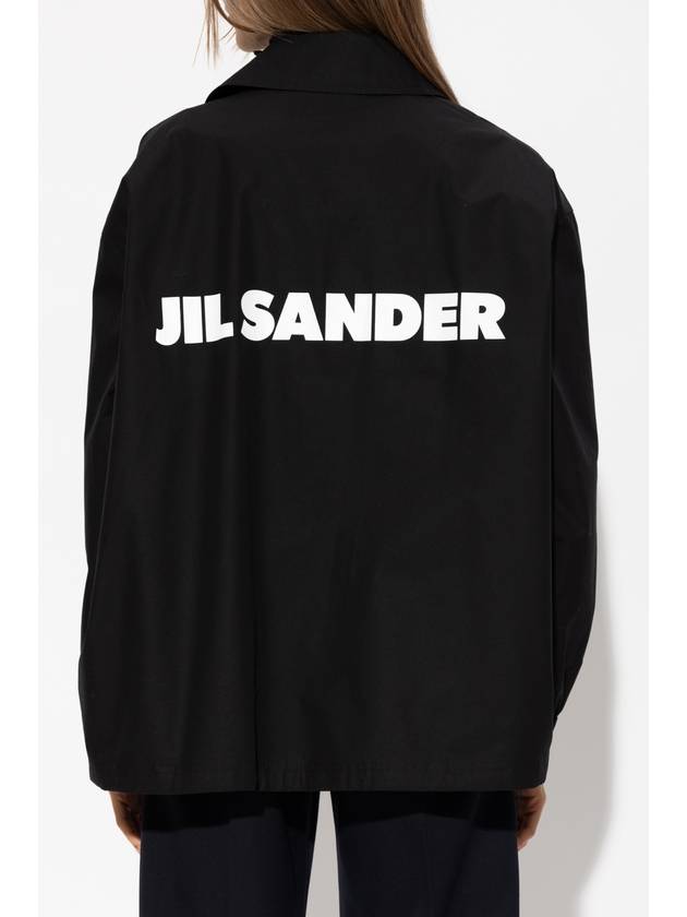 Back Logo Print Drawstring Cotton Shirt Jacket Black - JIL SANDER - BALAAN 5