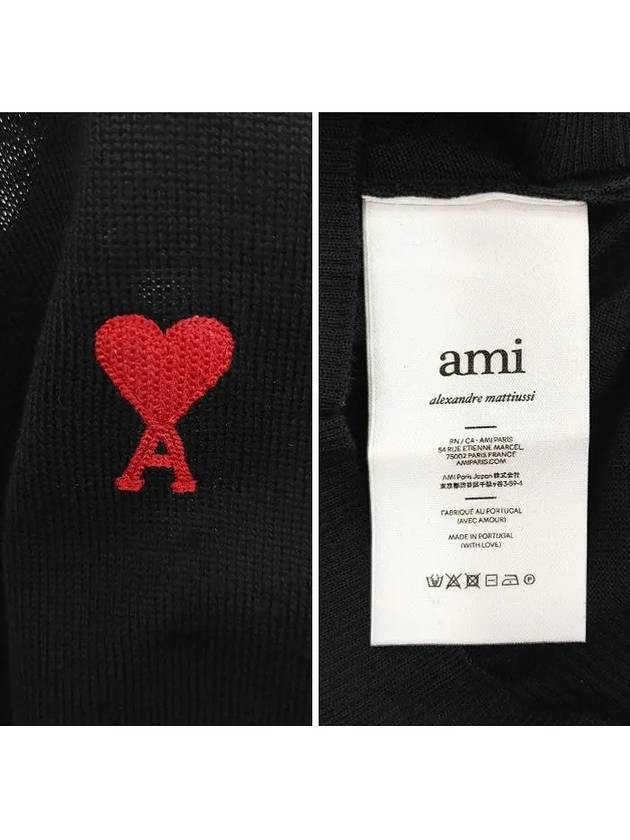 Heart Embroidered Logo Crew Neck Knit Top Black - AMI - BALAAN 6