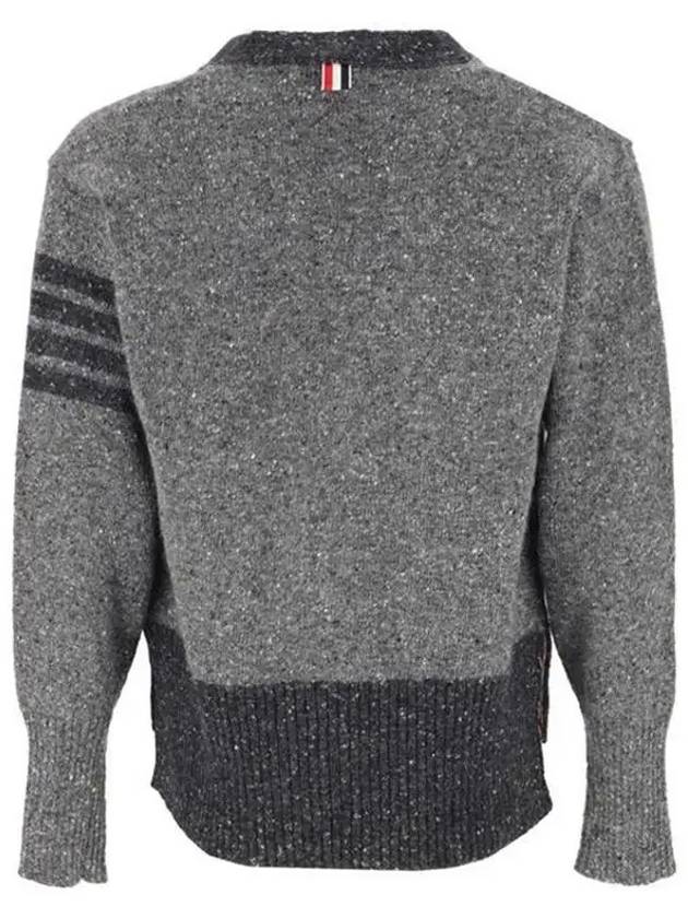 Men's Jersey Stitch Mohair Tweed 4 Lines V-Neck Cardigan Grey - THOM BROWNE - BALAAN 4