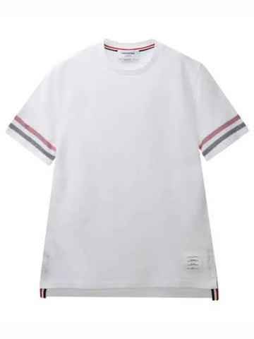 RWB Trimmed Textured Cotton Short Sleeve Tee - THOM BROWNE - BALAAN 1