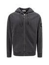 Men's Garment Dyed Malfile Zip Up Hoodie Grey - STONE ISLAND - BALAAN 4