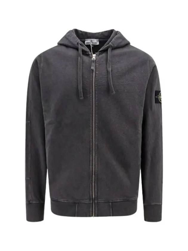 Men's Garment Dyed Malfile Zip Up Hoodie Grey - STONE ISLAND - BALAAN 3