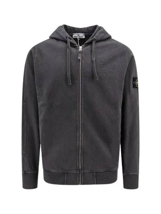 Men's Garment Dyed Malfile Zip Up Hoodie Grey - STONE ISLAND - BALAAN 2