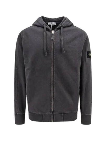 Men's Garment Dyed Malfile Zip Up Hoodie Grey - STONE ISLAND - BALAAN 2