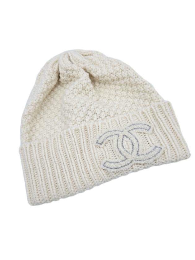 Cashmere Silver CC Logo Beanie White - CHANEL - BALAAN 1