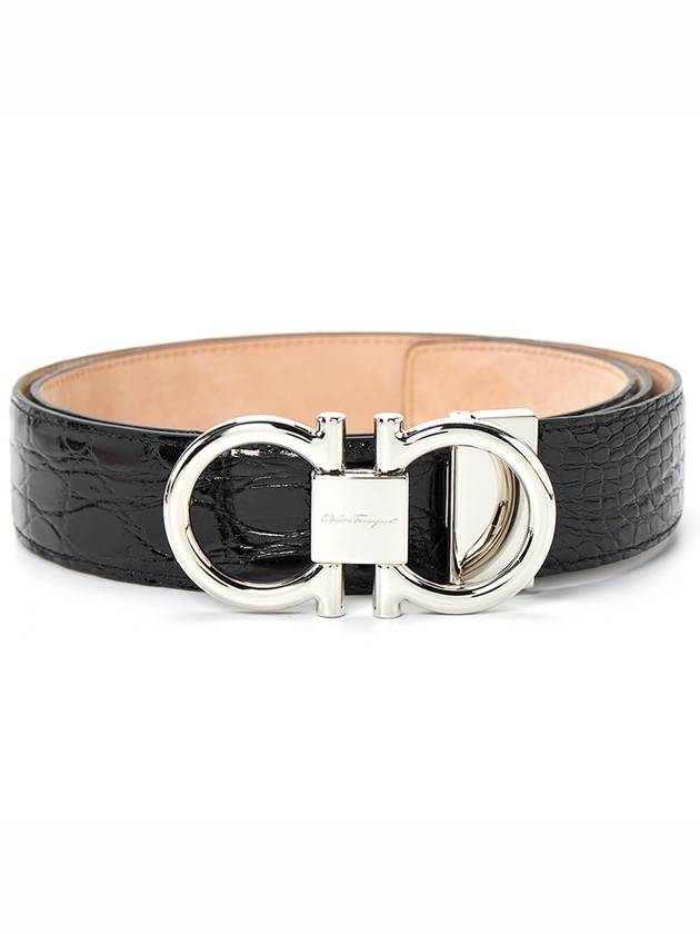 Adjustable Gancini Leather Belt Black - SALVATORE FERRAGAMO - BALAAN 2