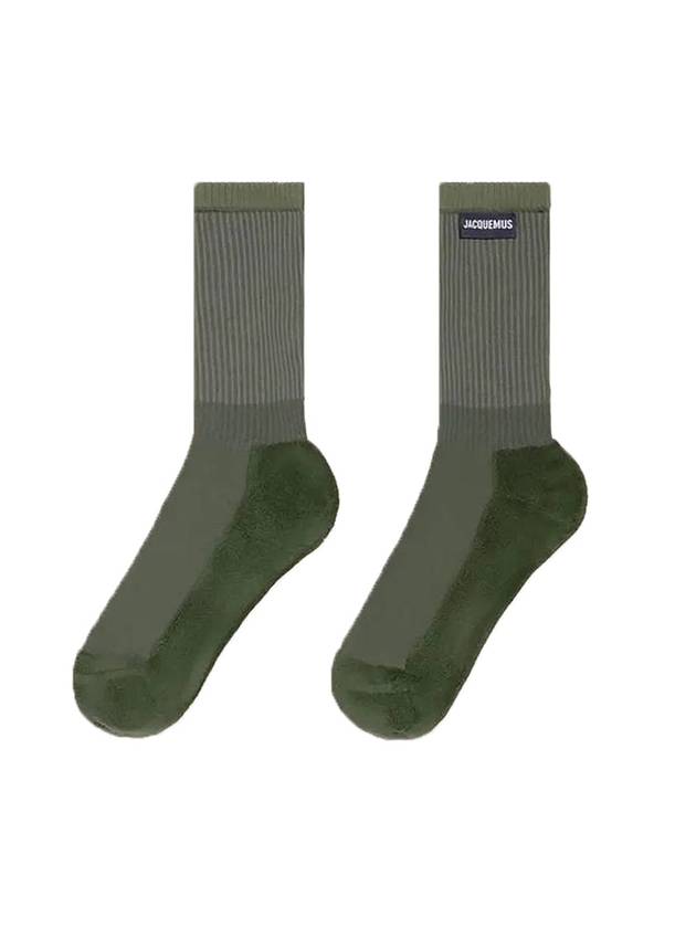 Les Casites Logo Label Cotton Socks Olive Green - JACQUEMUS - BALAAN 1