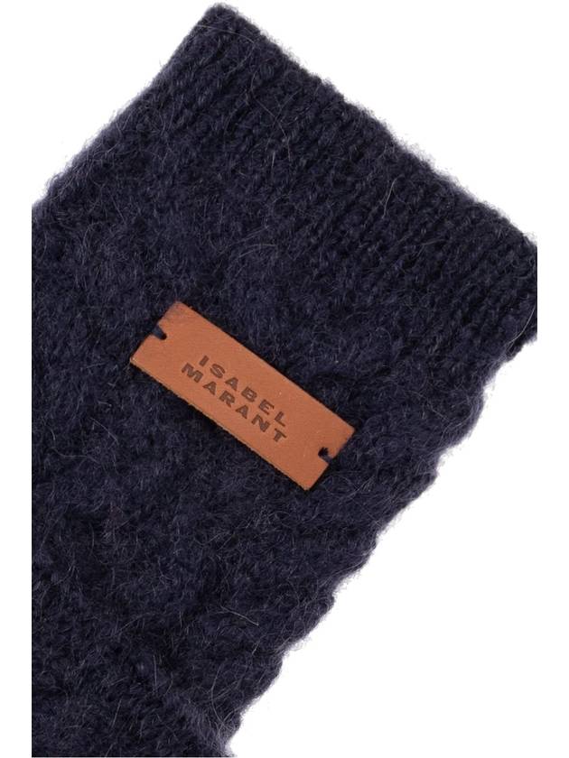 Treva Logo Patch Cable Knit Gloves Midnight - ISABEL MARANT - BALAAN 3