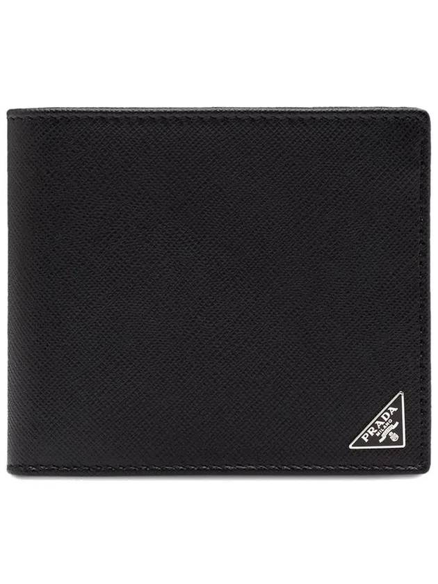 Triangle Logo Saffiano Half Wallet Black - PRADA - BALAAN 3