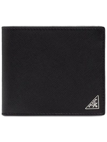 Triangle Logo Saffiano Half Wallet Black - PRADA - BALAAN 2