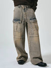 Dirty Washing Cargo String Denim Wide Pants Dusty Grey - NOIRER - BALAAN 9