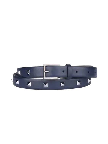 Men's Rockstud Untitled Leather Belt Navy - VALENTINO - BALAAN 1