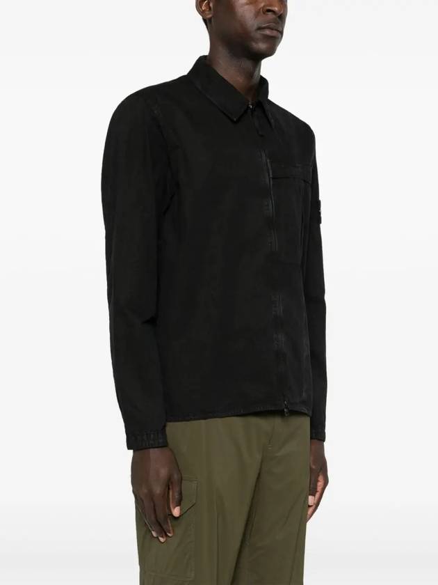 Organic Cotton Shirt Zip Up Jacket Black - STONE ISLAND - BALAAN 5