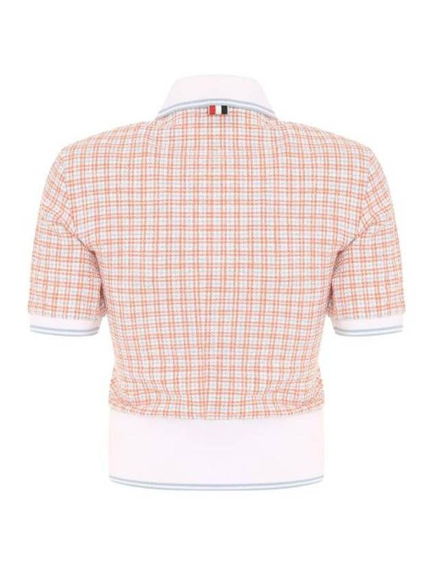 Checked Tweed Shrunken Short Sleeve Polo Pink - THOM BROWNE - BALAAN 3