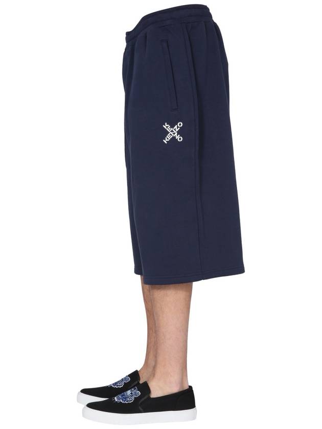 Cross Logo Cotton Shorts Midnight Blue - KENZO - BALAAN 4