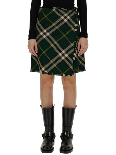 Check Pattern Wool A-Line Skirt Green - BURBERRY - BALAAN 2