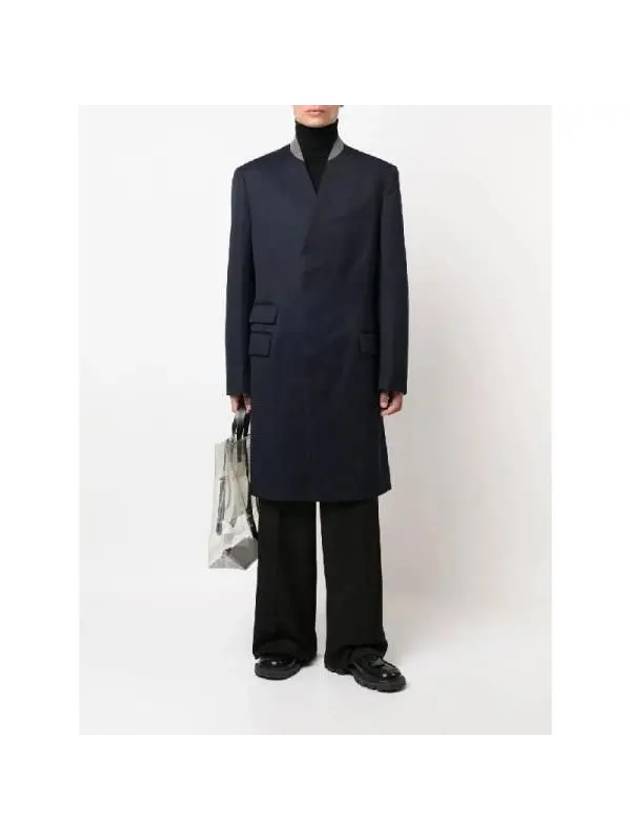 Stitched Collarless Wool Single Coat Navy - MAISON MARGIELA - BALAAN 3