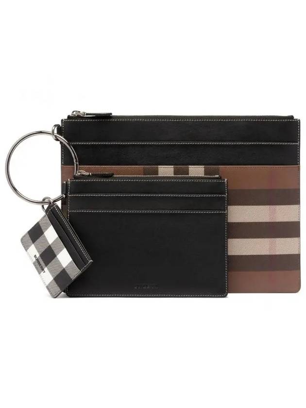 Check Triple Leather Clutch Bag Brown - BURBERRY - BALAAN 2