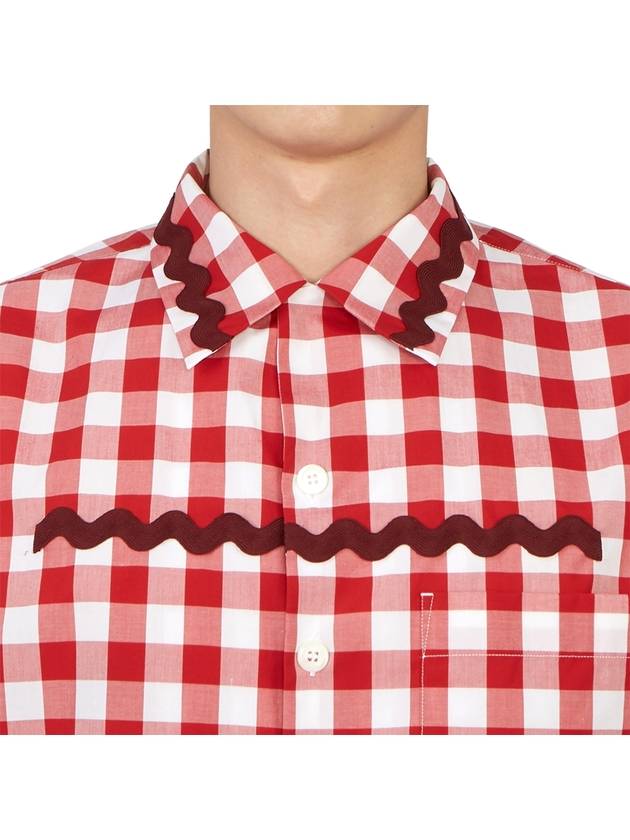 Check Short Sleeve Shirt Red - PRADA - BALAAN 8