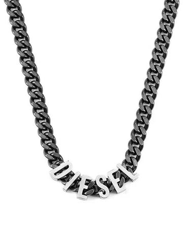 Logo Chain Stainless Steel Necklace Gunmetal Grey - DIESEL - BALAAN 1