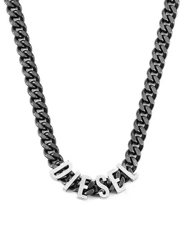 Logo Chain Stainless Steel Necklace Gunmetal Grey - DIESEL - BALAAN 1