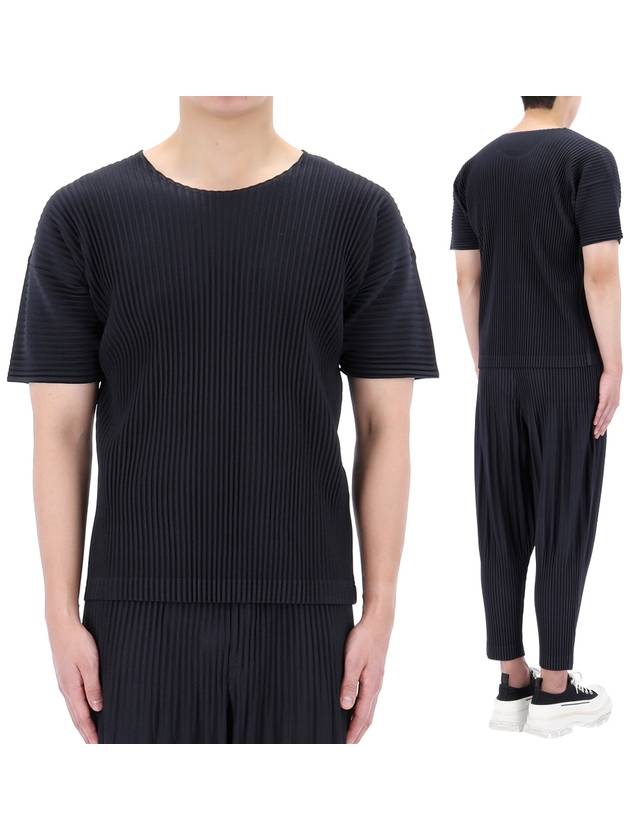 Pleated Short Slevee T-Shirt Navy - ISSEY MIYAKE - BALAAN 2