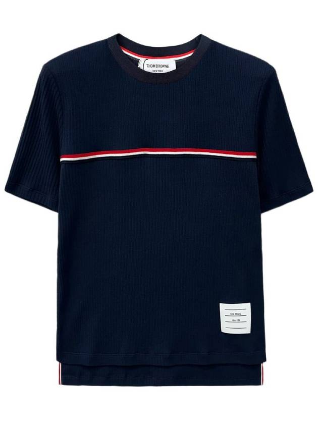 Women's High Twist Rip Stripe Short Sleeve T-Shirt Navy - THOM BROWNE - BALAAN 2