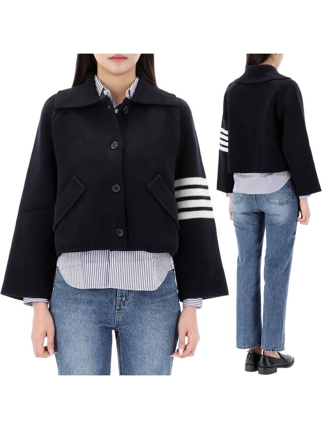 Milano 4-bar Crop Boiled Wool Single Coat Navy - THOM BROWNE - BALAAN 2