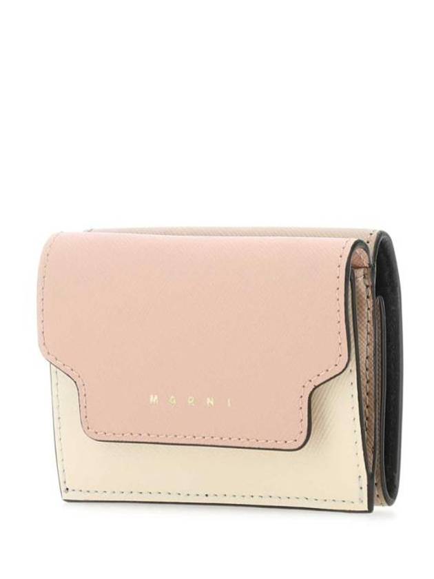 Saffiano Color Block Tri-Fold Half Wallet Pink - MARNI - BALAAN 3