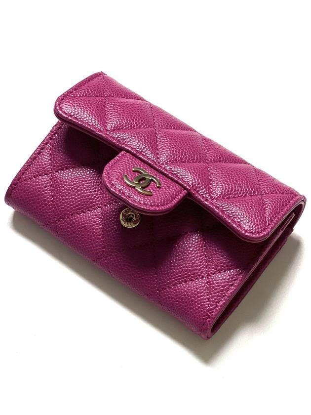 Classic Flap Grained Shiny Calfskin Gold Metal Card Holder Purple - CHANEL - BALAAN 5