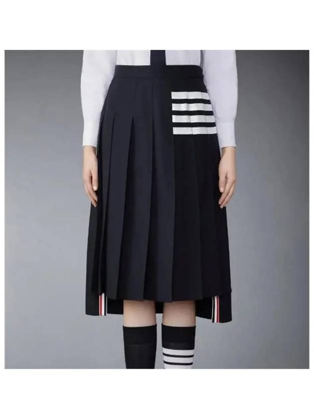 4 Bar Logo Plain Weave Wool Pleated Skirt Navy - THOM BROWNE - BALAAN 2