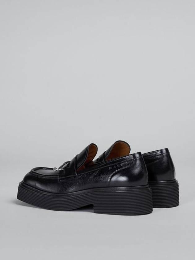 Men's Shiny Leather Moccasin Loafers Black - MARNI - BALAAN 3