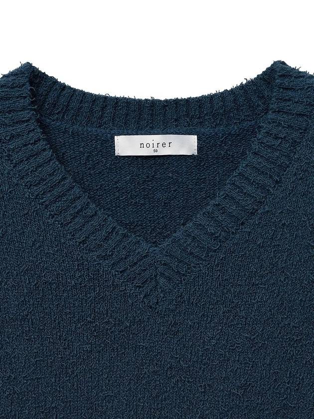 Boucle V Neck Half Knit Top Marine Blue - NOIRER - BALAAN 4