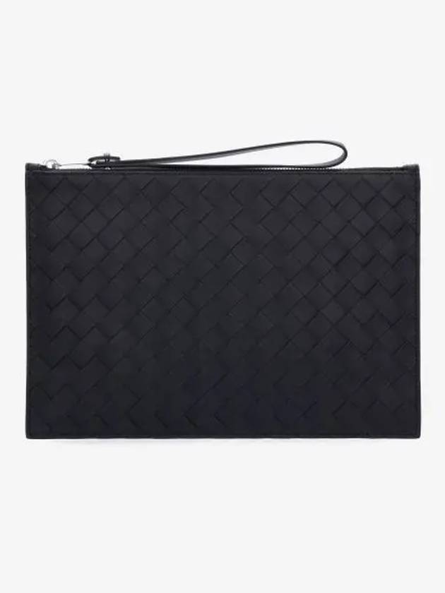 Intrecciato Strap Large Clutch Bag Black - BOTTEGA VENETA - BALAAN 2