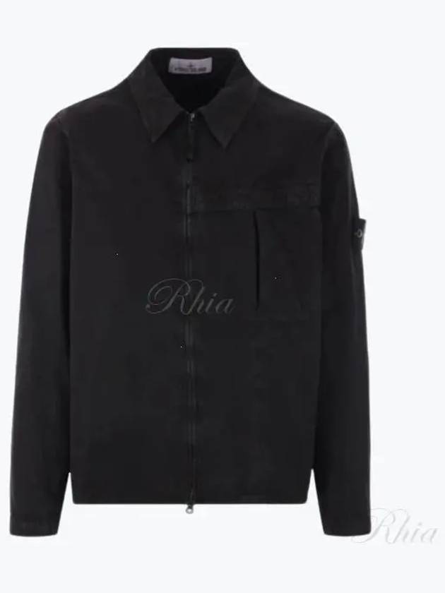 Organic Cotton Shirt Zip Up Jacket Black - STONE ISLAND - BALAAN 2