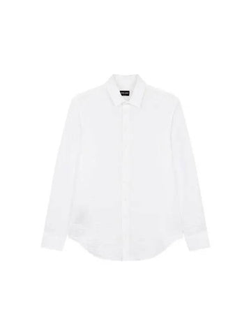 Men s Linen Seersucker Button Up Shirt White 270841 - GIORGIO ARMANI - BALAAN 1