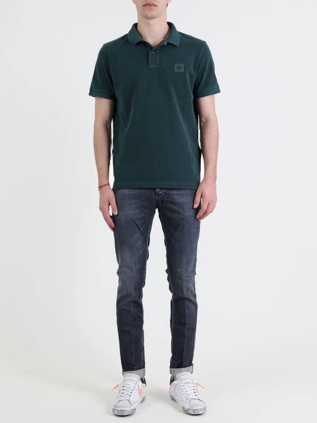 Men's Logo Patch Short Sleeve Polo Shirt Bottle Green - STONE ISLAND - BALAAN 2