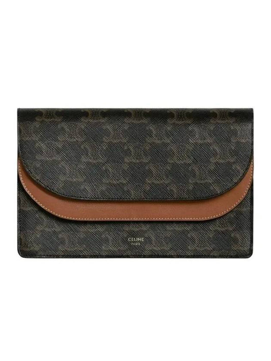 Wallet on Strap in Triomphe Canvas and Smooth Lambskin Tan - CELINE - BALAAN 1